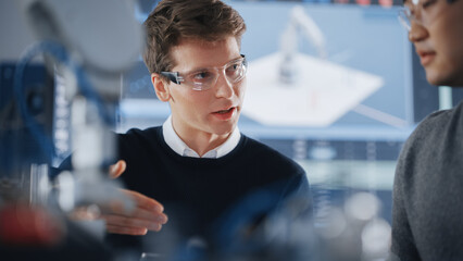 Asian Development Engineer Student Brainstorming with his Caucasian Classmate in a High Tech...