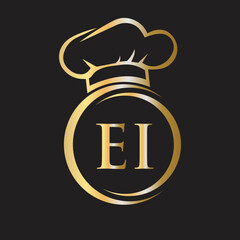 Initial Letter EI Restaurant Logo Template. Restaurant Logo Concept with Chef Hat Symbol Vector Sign