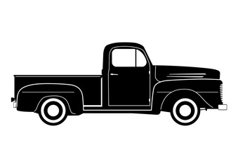 Fototapeta na wymiar Silhouette of a vintage truck. A vector consisting of two curves (black and white).