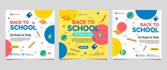Back to school social media post template design. For web ads, postcard, card, business messages, discount flyers and big sale banners