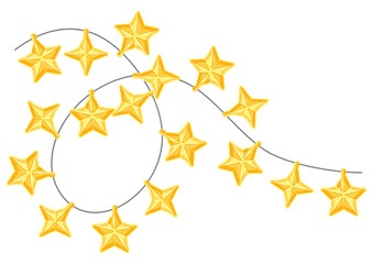 Background with garland of star light bulbs. Merry Christmas and Happy New Year decoration.