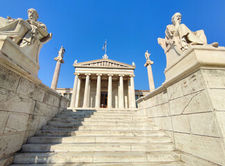 particular shot of academy of athens with gods, apollo, athena, plato and socrates with in...
