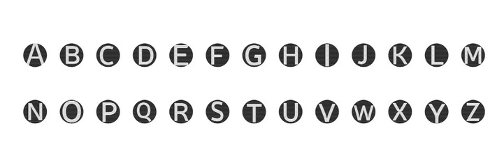 English alphabet letters symbols icons signs simple black and white colored set. A set of English alphabet letter icons, flat, black and white (mostly black).