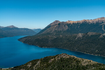 lake, waterfall, mountains, river, plants, pine trees