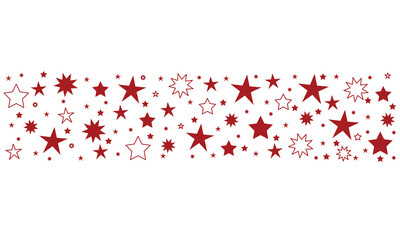 Stream from red and silver stars. Starry a white background. Vignette of star confetti.