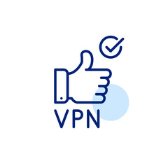 Thumbs up verified VPN. Pixel perfect, editable stroke line art icon