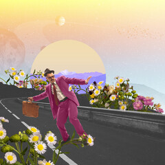 Contemporary art collage. Inspiration, idea, trendy urban magazine style, fashion and creativity. Surrealism.