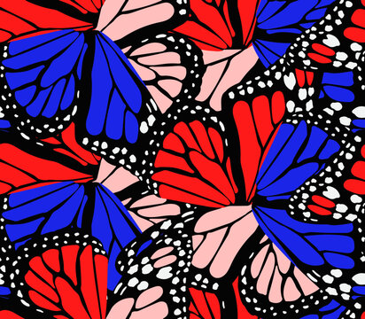 Abstract Hand Drawing Butterfly Wings Seamless Vector Pattern Colorful Background