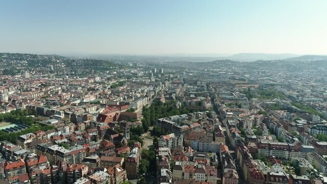 Aerial Stuttgart, flight about the city