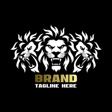 Modern mascot triple head lion king logo. Vector illustration