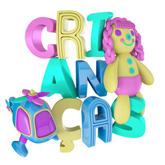Isolated 3d stamp in portuguese for children's day campaign
