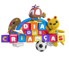 Isolated 3d stamp in portuguese for children's day campaign