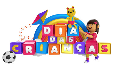 Isolated 3d stamp in portuguese for children's day campaign