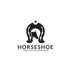 Vector logo illustration for horseshoe and cowboy.
