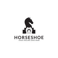Vector logo illustration for horseshoe and cowboy.