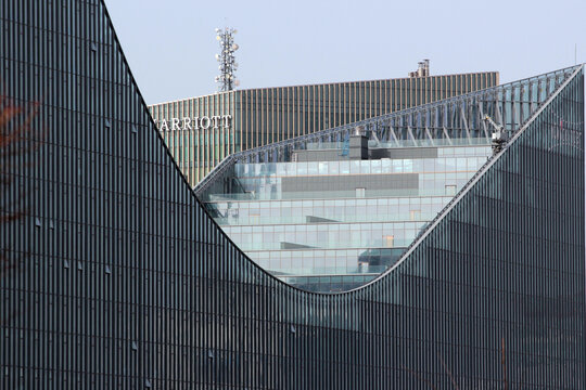 Ankara, Turkey - April 18, 2022: Cankaya Sogutozu district of Ankara. YDA center, modern office and commercial building, and JW Marriott Hotel.