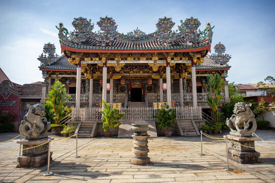 George Town, Penang, Malaysia - Jun 28 2022: Facade of the famous Leong San Tong Khoo kongsi which is located in George Town, Penang.