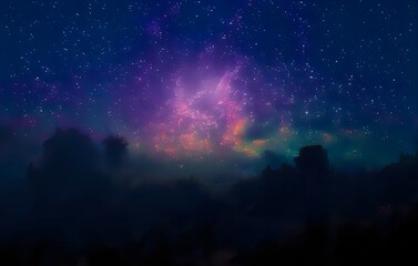 Milky Way galaxy, on high mountain Long exposure photograph, with grain. Image contain certain grain or noise and soft focus.