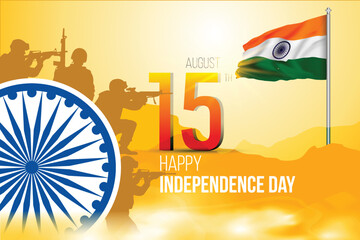 August 15 independence day celebration vector illustration design with Indian national flag art 