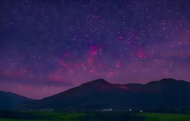 Milky Way galaxy, on high mountain Long exposure photograph, with grain. Image contain certain grain or noise and soft focus.