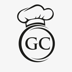 Initial Letter GC Restaurant Logo Template. Restaurant Logo Concept with Chef Hat Symbol Vector Sign