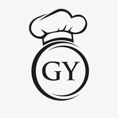 Initial Letter GY Restaurant Logo Template. Restaurant Logo Concept with Chef Hat Symbol Vector Sign