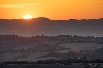 Pitoresque region Tuscany, sunset in Val d Orcia. Italy.