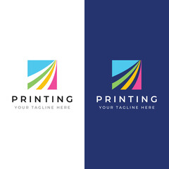 Abstract colorful logo digital printing, printing services, media, technology and the internet. With a modern and simple concept.