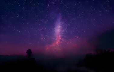Milky Way galaxy, on high mountain Long exposure photograph, with grain. Image contain certain grain or noise and soft focus.