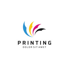 Abstract colorful logo digital printing, printing services, media, technology and the internet. With a modern and simple concept.
