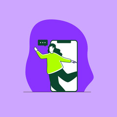 Woman coming out of phone