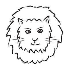 ライオンの顔、ハンサムなライオン、可愛い手描きの線画