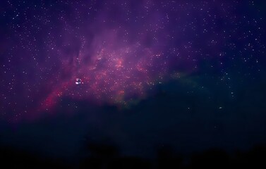 Milky Way galaxy, on high mountain Long exposure photograph, with grain. Image contain certain grain or noise and soft focus.