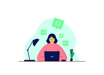 Woman working on program or coding