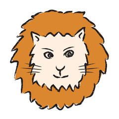 ライオンの顔、ハンサムなライオン、可愛い手描きの線画