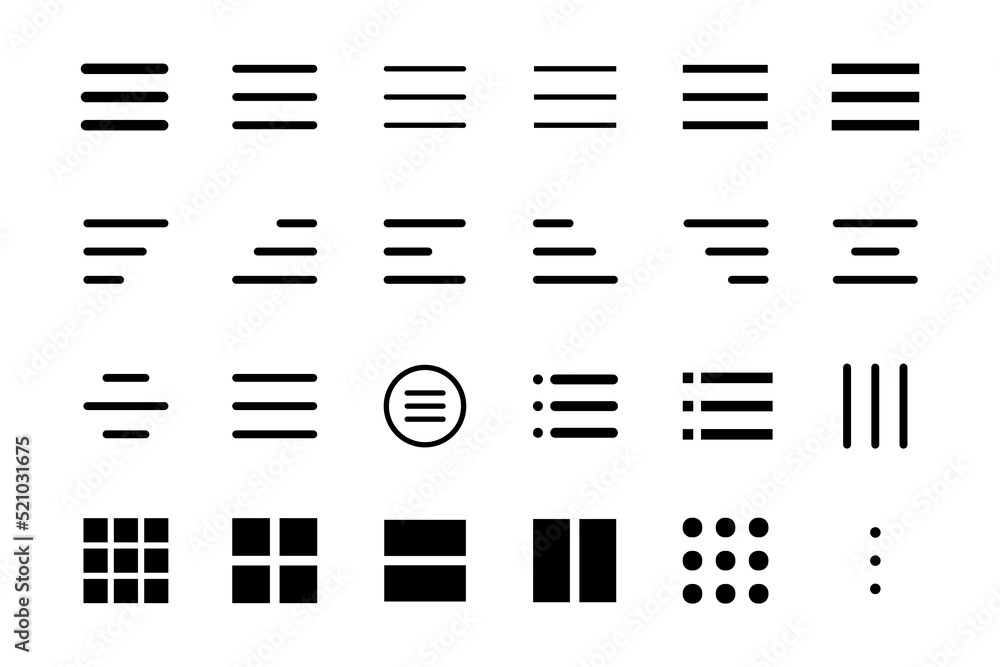 Poster set of minimal hamburger menu icons. vector set of menu button elements with different options for b