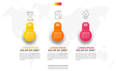 Vector timeline infographics template with three circles and options. Blank space for web, infographic, diagram, business, digital network, flowchart, presentations
