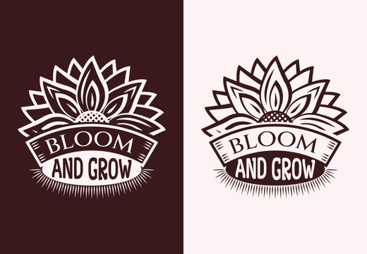 Bloom and grow lettering sunflower quote for print card t-shirt vector design