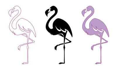 Flamingo silhouettes on a white background. Isolated vector illustration. Tattoo, creative logo for a company, emblem for the design of clothes, dishes, paper, cards, books