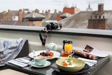 An alfresco breakfast on the balcony during a romantic weekend escape