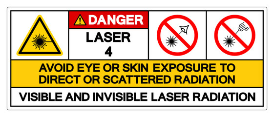 Danger Laser 4 Avoid Eye or Skin Exposure to Direct or Scattered Radiation Symbol Sign, Vector Illustration, Isolate On White Background Label .EPS10