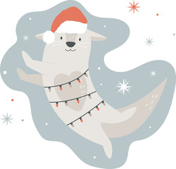 Christmas vintage card with cute holiday otter