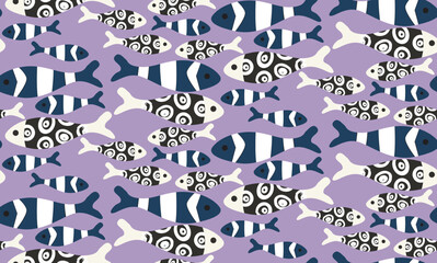 Abstract Retro Fishes Decorative Seamless Pattern Trendy Fashion Colors Elegant Cute Design Perfect for Allover Fabric Print or Wrapping Paper