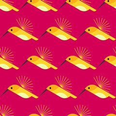 Obraz premium hummingbird geometric seamless pattern. red background