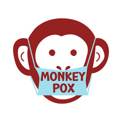 Illustration of the monkeypox virus. A monkey's face of a protective medical mask. Icon of smallpox and outbreak of a new infectious disease. Flat vector