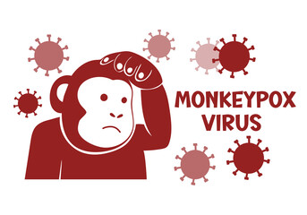 Illustration of the monkeypox virus. The face of the monkey as a symbol. Icon of smallpox and outbreak of a new infectious disease. Flat vector