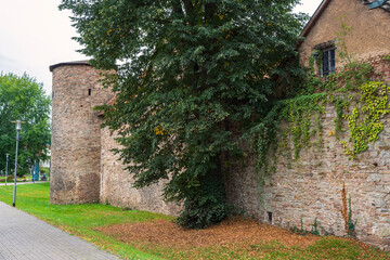 View along the old historic city wall of Bad Orb/Germany in the Spessart