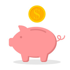 Piggy bank with coin. Icon saving or accumulation of money, investment, donat. Outline money box icon, with editable stroke. Piggy bank with dollar sign, moneybox pictogram. Piggybank, investing 