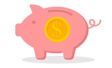 Piggy bank with coin. Icon saving or accumulation of money, investment, donat. Outline money box icon, with editable stroke. Piggy bank with dollar sign, moneybox pictogram. Piggybank, investing 