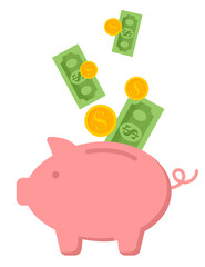 Piggy bank with coin. Icon saving or accumulation of money, investment, donat. Outline money box icon, with editable stroke. Piggy bank with dollar sign, moneybox pictogram. Piggybank, investing 